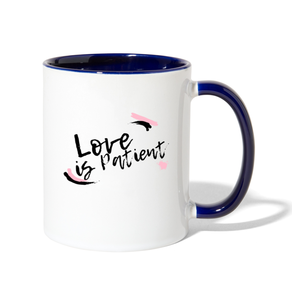 Love is Patient Contrast Coffee Mug - white/cobalt blue