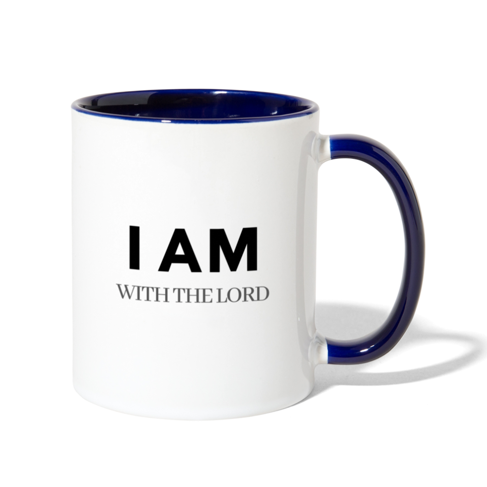 I Am With The Lord Contrast Coffee Mug - white/cobalt blue