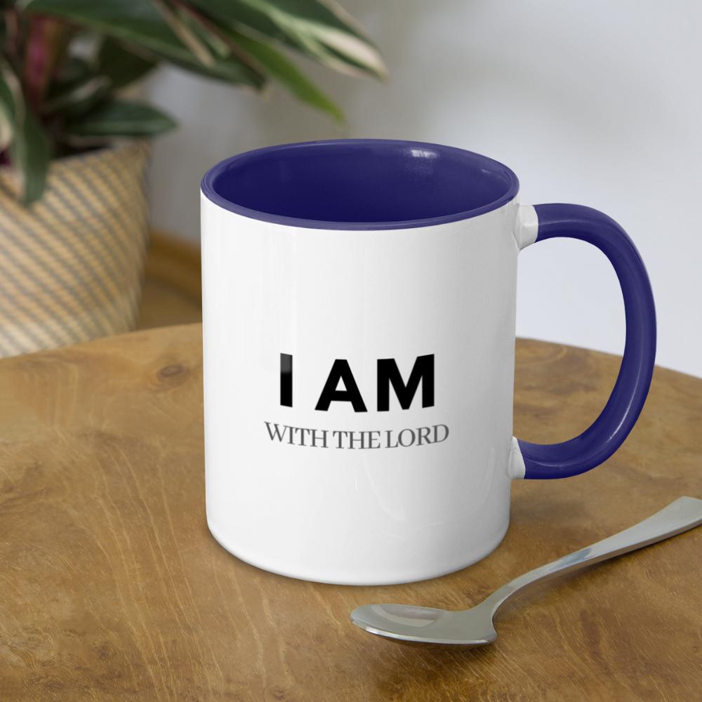I Am With The Lord Contrast Coffee Mug - white/cobalt blue