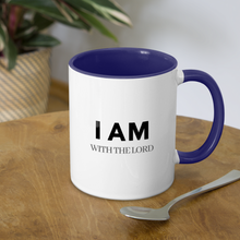 Load image into Gallery viewer, I Am With The Lord Contrast Coffee Mug - white/cobalt blue
