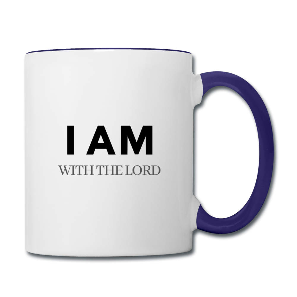 I Am With The Lord Contrast Coffee Mug - white/cobalt blue