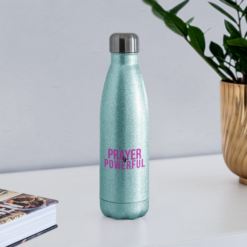 Prayer is Powerful Insulated Stainless Steel Water Bottle - turquoise glitter