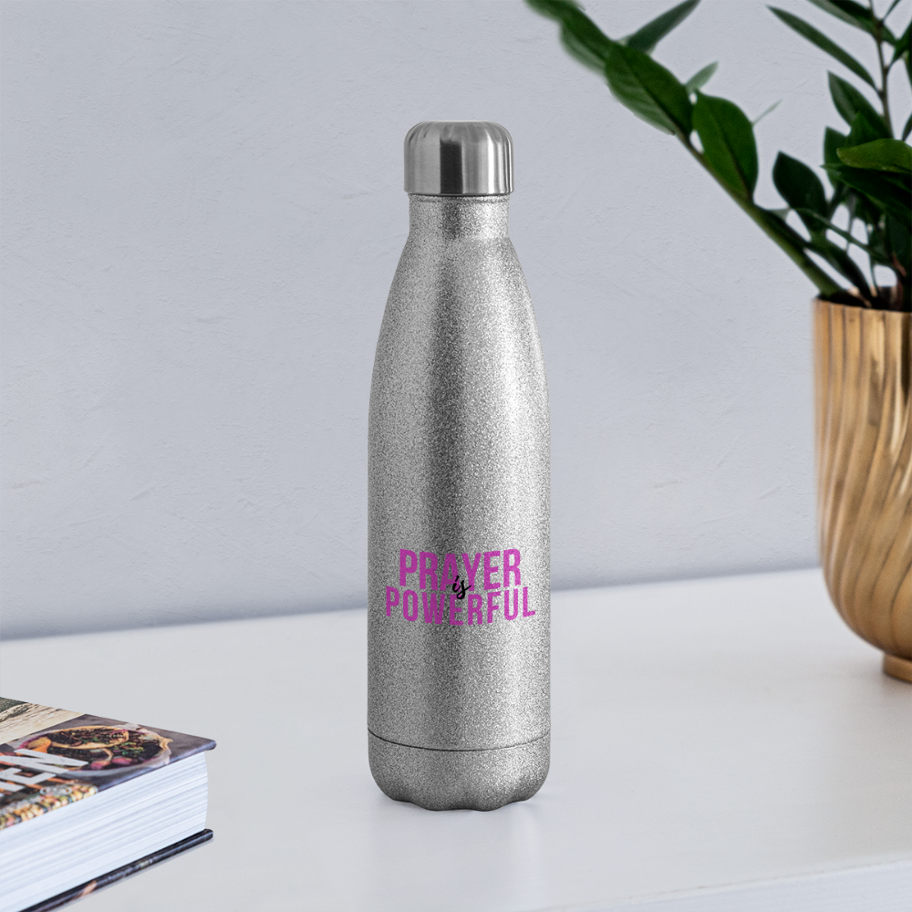 Prayer is Powerful Insulated Stainless Steel Water Bottle - silver glitter