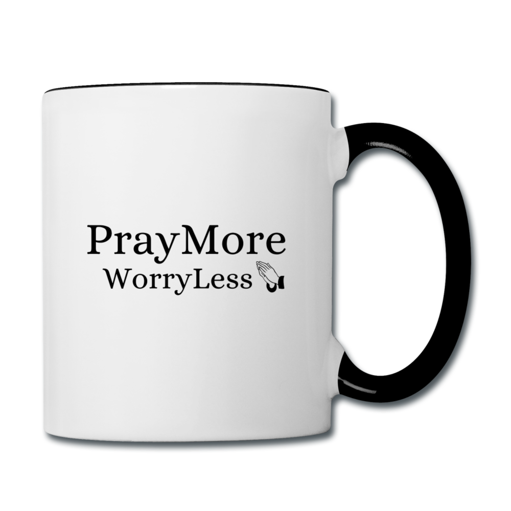 PrayMore WorryLess Contrast Coffee Mug - white/black