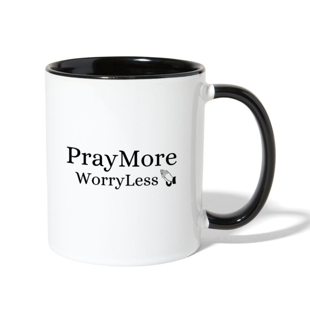 PrayMore WorryLess Contrast Coffee Mug - white/black