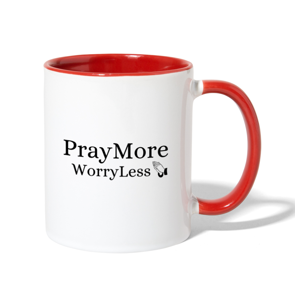 PrayMore WorryLess Contrast Coffee Mug - white/red