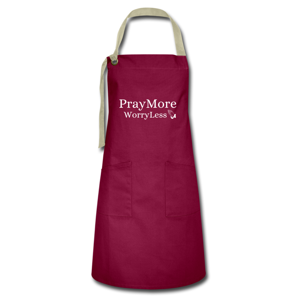 PrayMore WorryLess Artisan Apron - burgundy/khaki