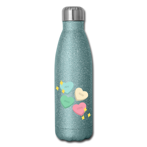 Heart of God Insulated Stainless Steel Water Bottle - turquoise glitter