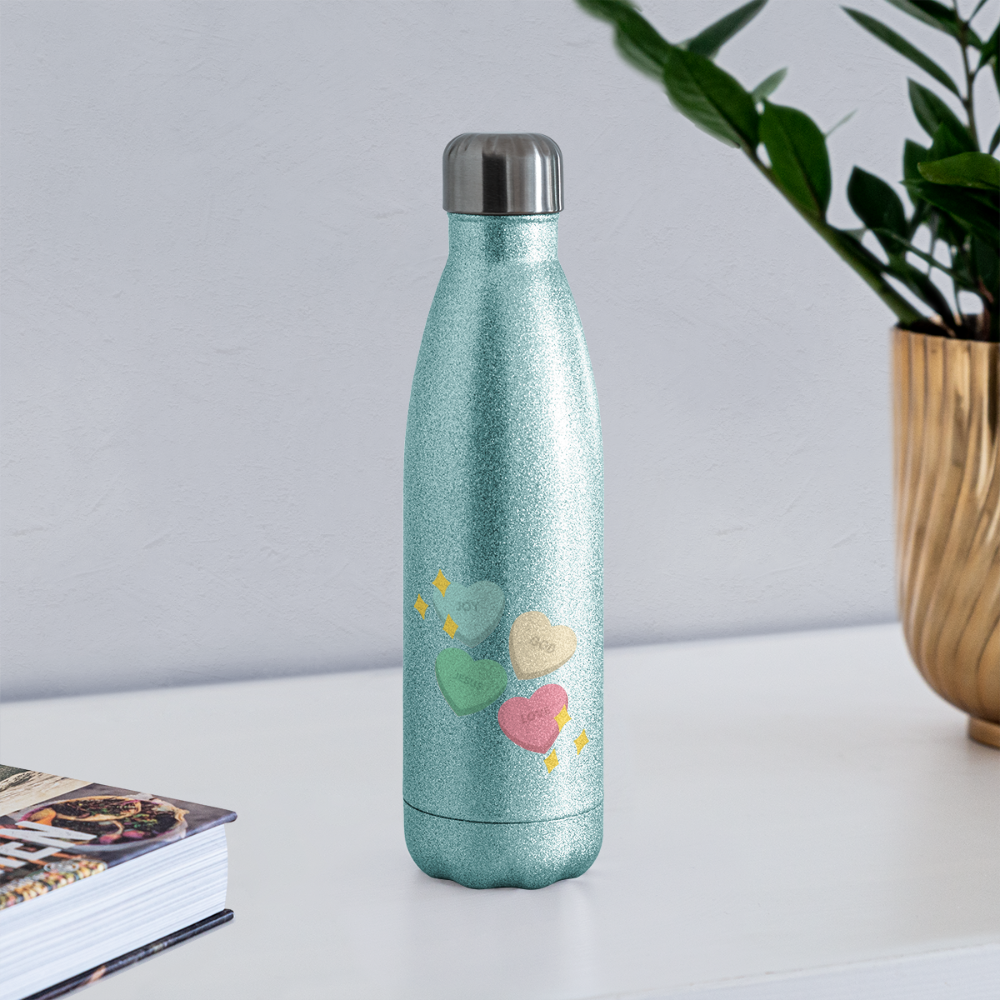 Heart of God Insulated Stainless Steel Water Bottle - turquoise glitter
