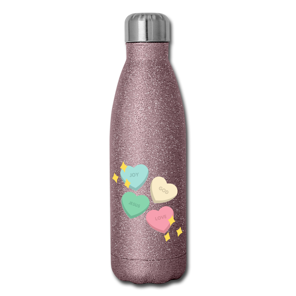 Heart of God Insulated Stainless Steel Water Bottle - pink glitter