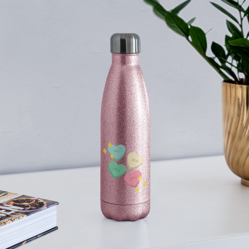 Heart of God Insulated Stainless Steel Water Bottle - pink glitter