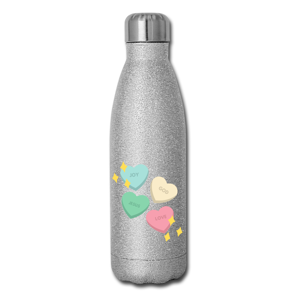 Heart of God Insulated Stainless Steel Water Bottle - silver glitter
