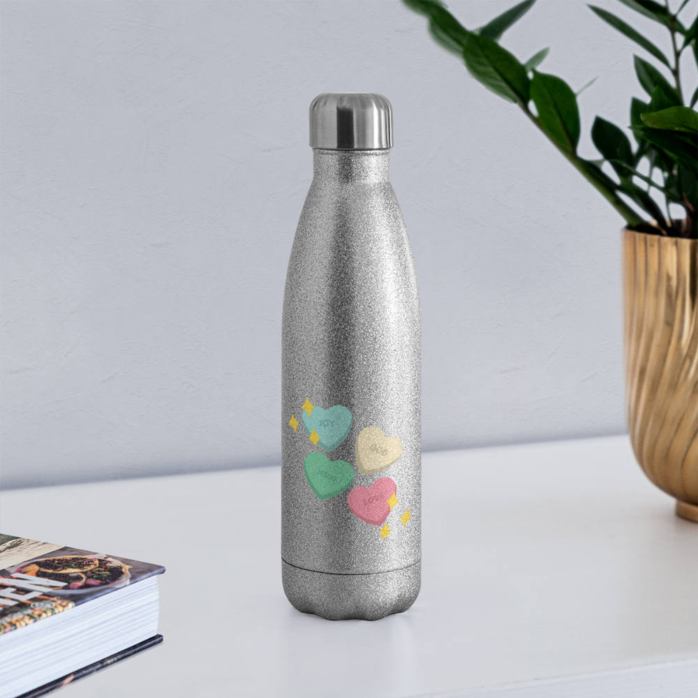 Heart of God Insulated Stainless Steel Water Bottle - silver glitter