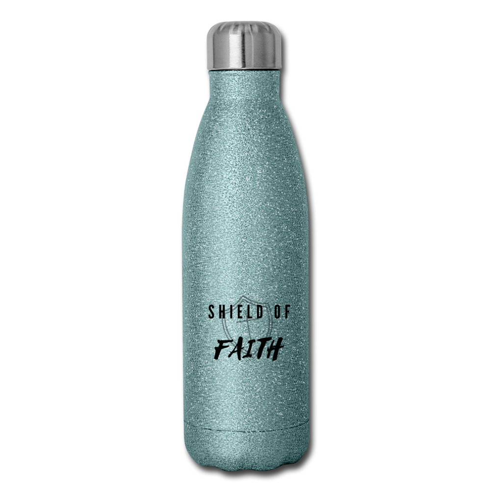 Shield Of Faith Insulated Stainless Steel Water Bottle - turquoise glitter