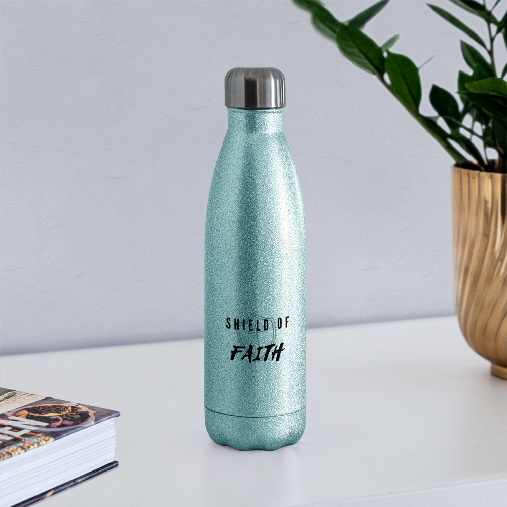 Shield Of Faith Insulated Stainless Steel Water Bottle - turquoise glitter