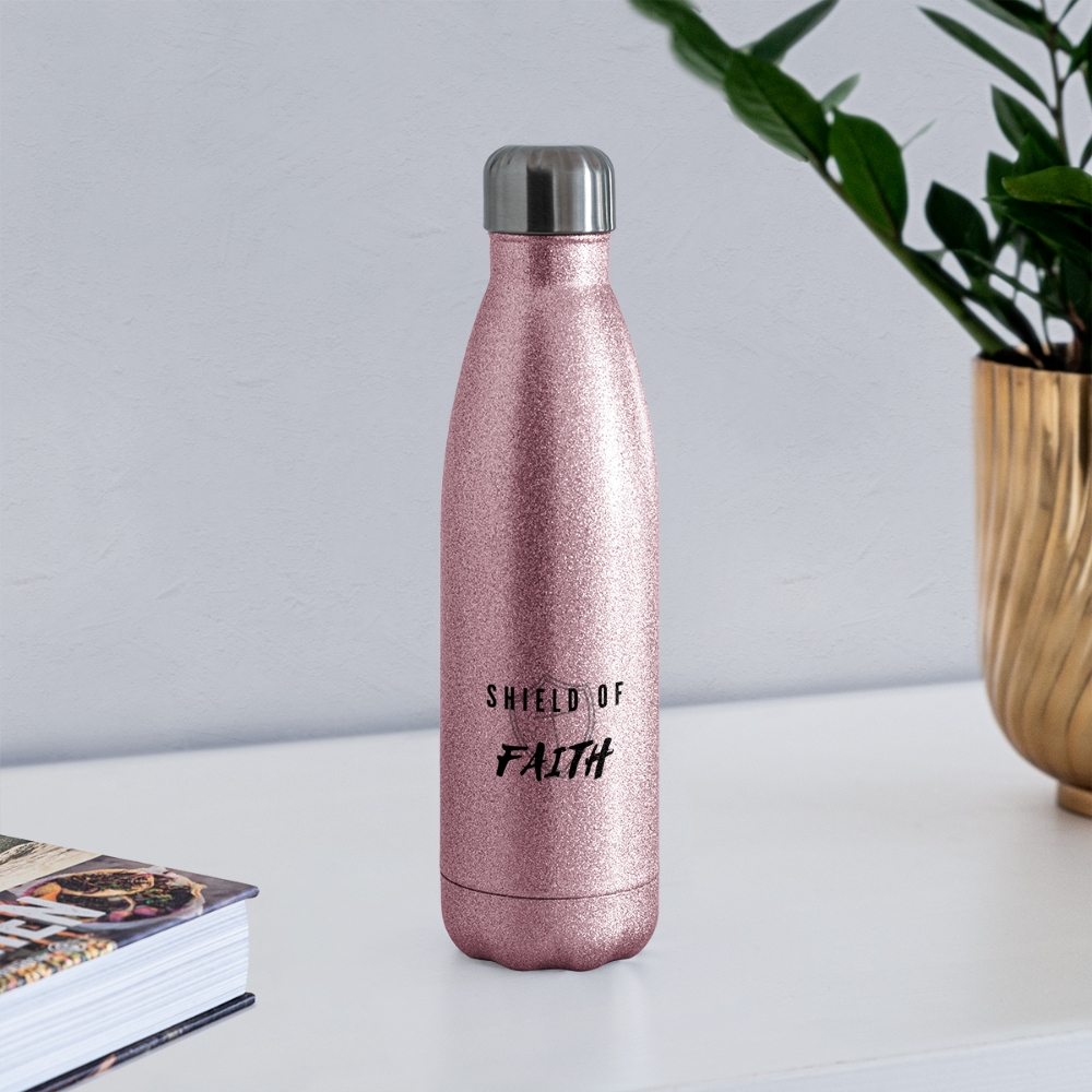 Shield Of Faith Insulated Stainless Steel Water Bottle - pink glitter