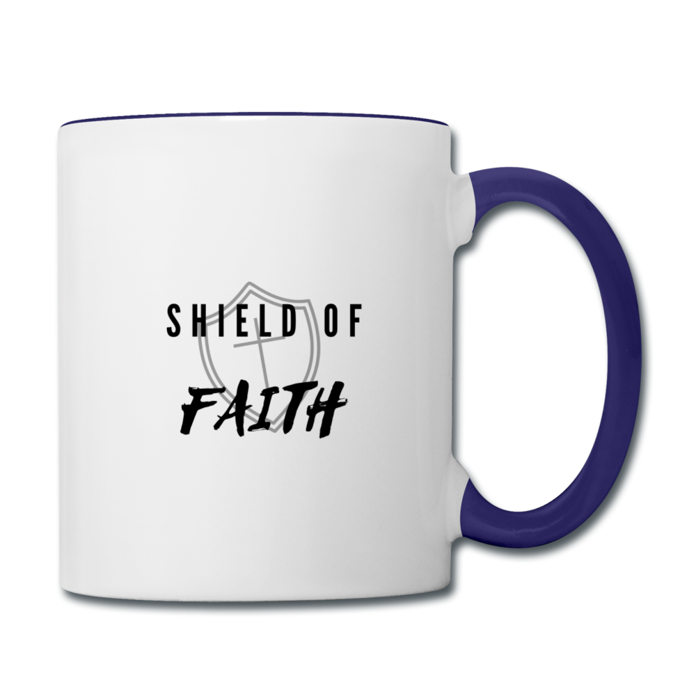 Shield of Faith Contrast Coffee Mug - white/cobalt blue