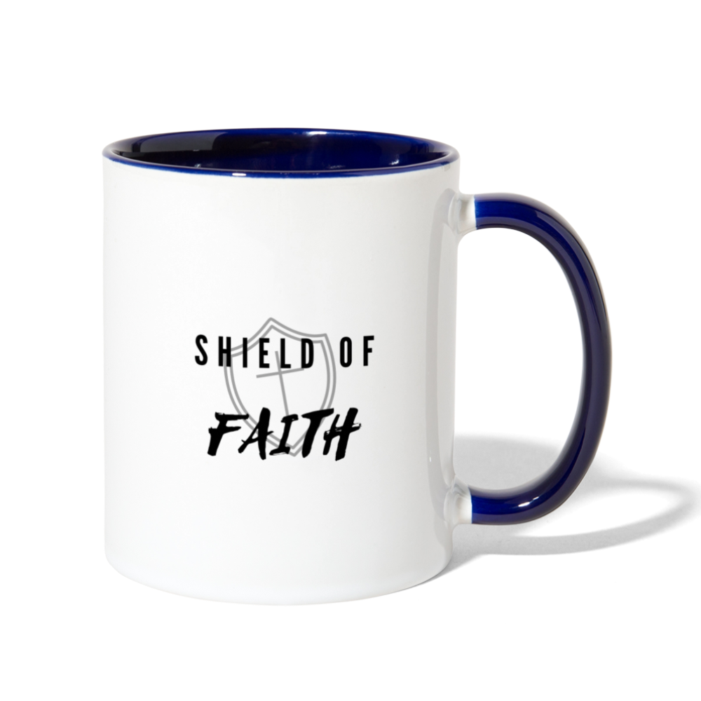 Shield of Faith Contrast Coffee Mug - white/cobalt blue