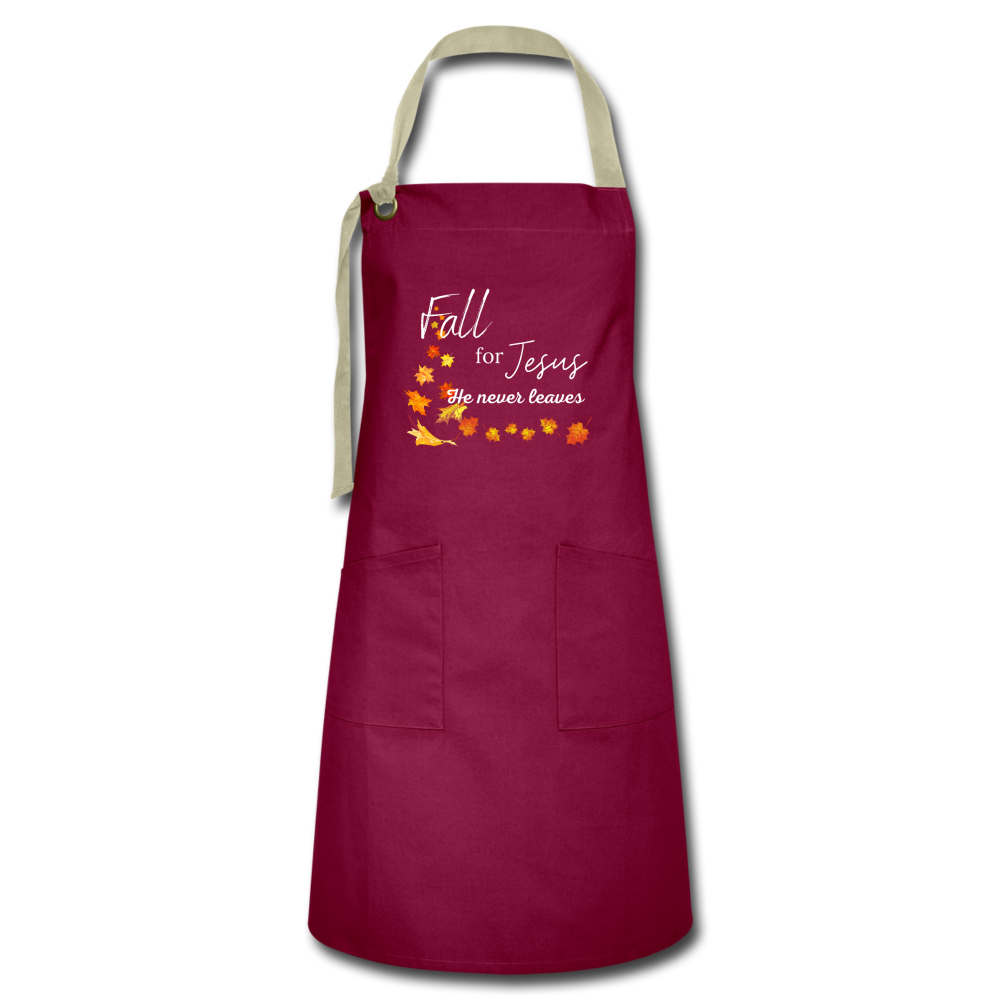 Fall For Jesus Artisan Apron - burgundy/khaki