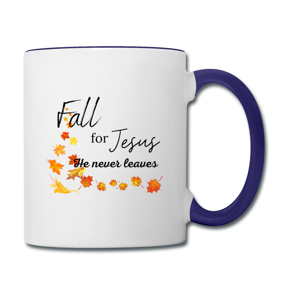 Fall For Jesus Contrast Coffee Mug - white/cobalt blue