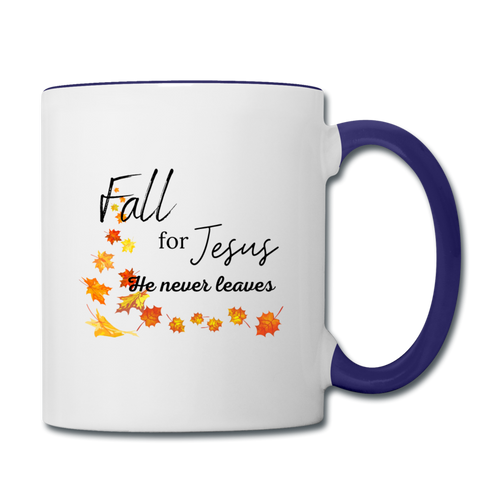 Fall For Jesus Contrast Coffee Mug - white/cobalt blue