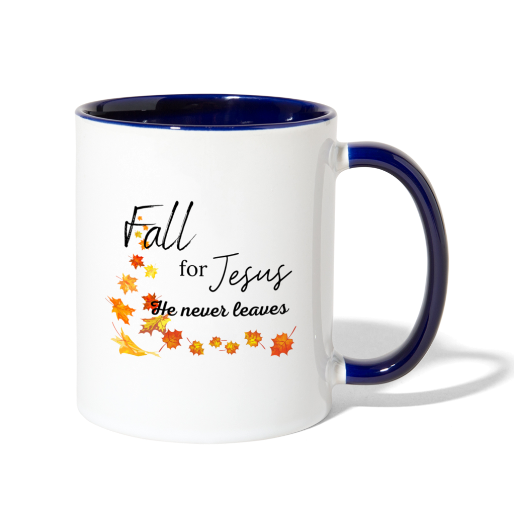 Fall For Jesus Contrast Coffee Mug - white/cobalt blue