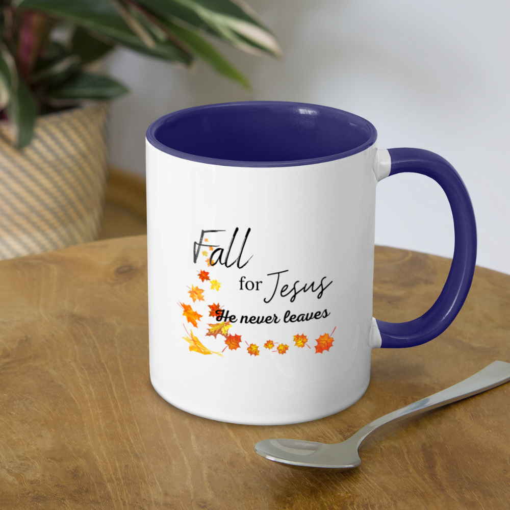 Fall For Jesus Contrast Coffee Mug - white/cobalt blue