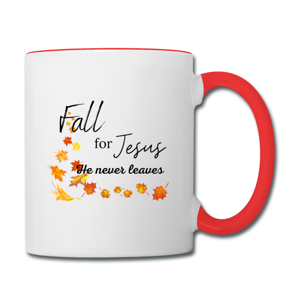 Fall For Jesus Contrast Coffee Mug - white/red