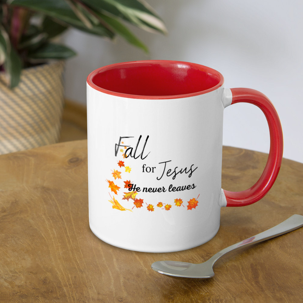 Fall For Jesus Contrast Coffee Mug - white/red