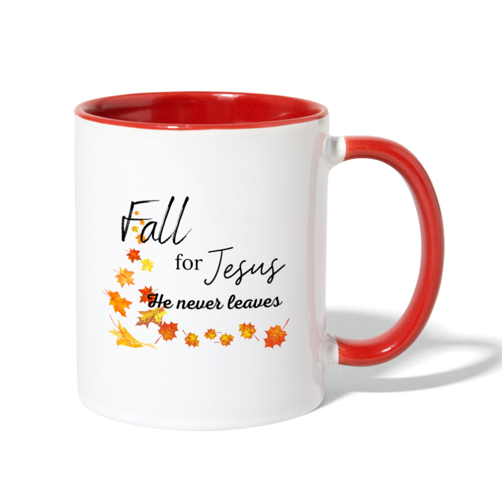 Fall For Jesus Contrast Coffee Mug - white/red