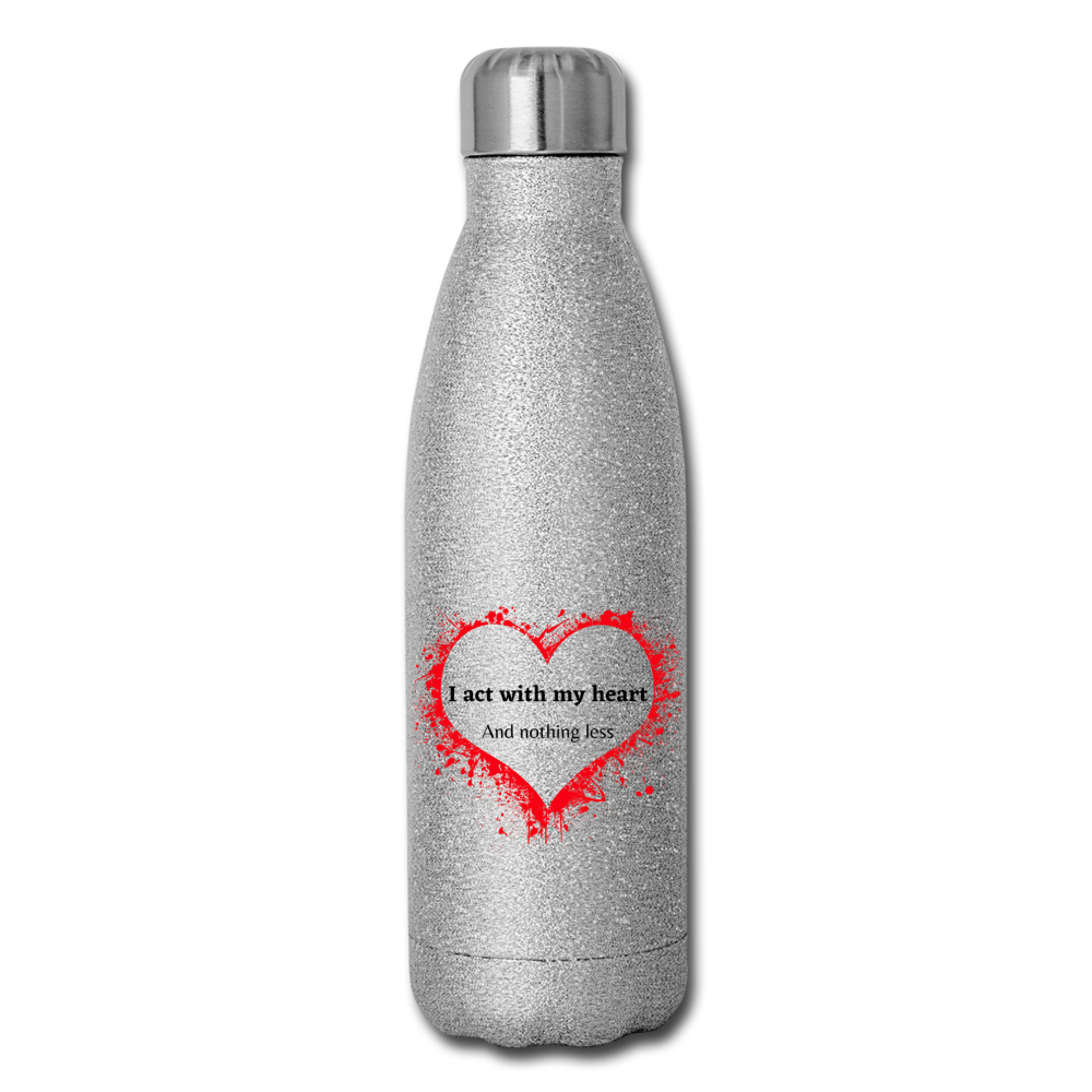 Act With Heart Insulated Stainless Steel Water Bottle - silver glitter